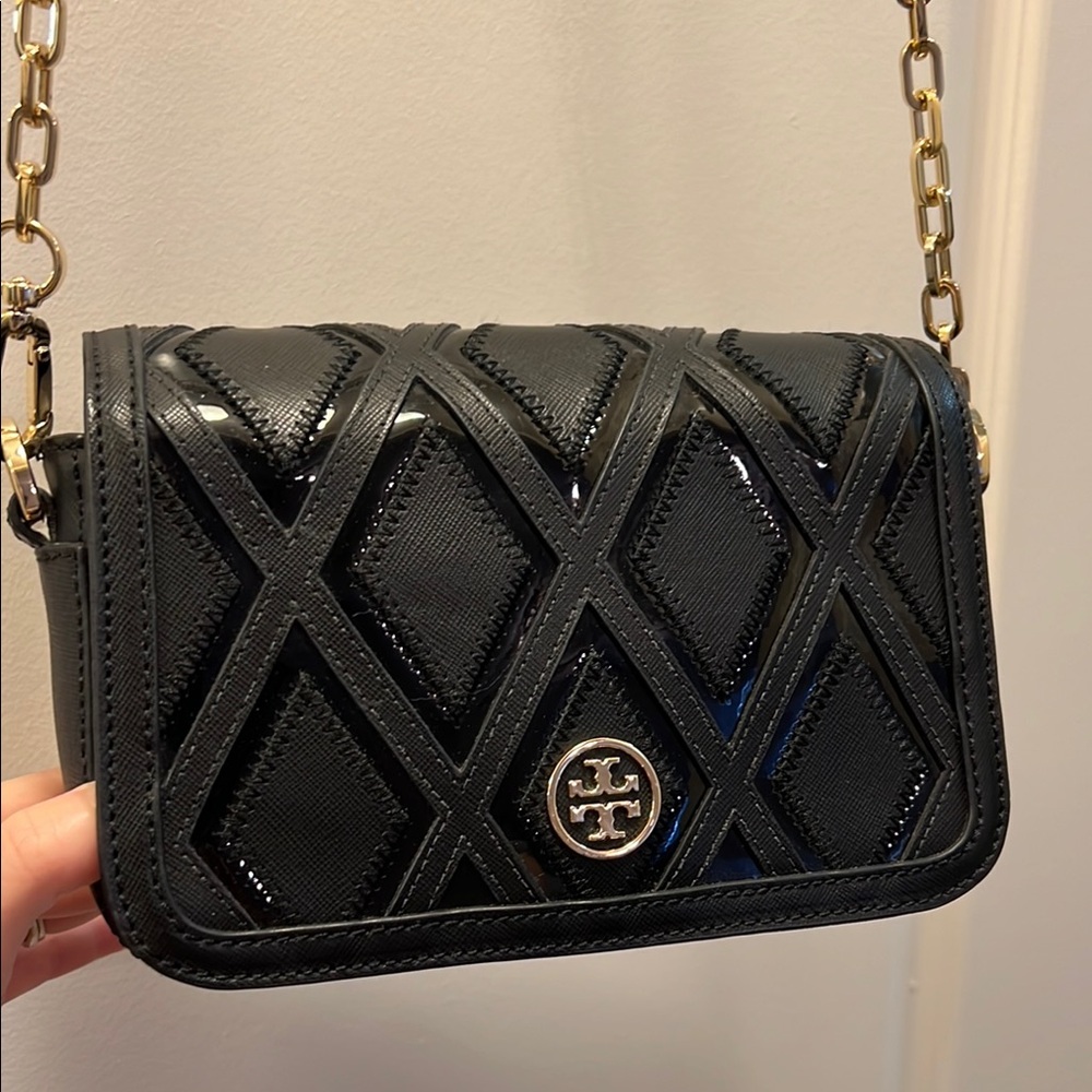 Tory Burch Black Geometric Quilted Crossbody Bag
